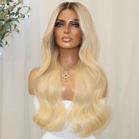 Perruque Lace Front Blonde de Luxe 100% Cheveux Humains Longue Ondulation Souple Blond Miel Raie Centrale Sans Colle Pré-Plumée Ligne de Cheveux Naturelle