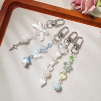 Ensemble de porte-clés perlés mignons, breloques esthétiques papillon/fleur/cœur avec perles acryliques colorées, cadeau pour fille ou femme