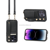 Étui de téléphone en cuir pleine fleur avec porte-cartes, dragonne et bandoulière amovible pour iPhone 17 18 Pro Max Duo