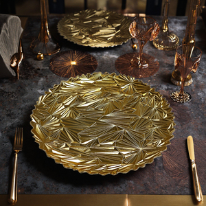 CHATEAU Set Of 6 Gold Floral Charger Plates - 13 Inch Elegant Decorative Plate For Weddings, Parties, Dinnerware
