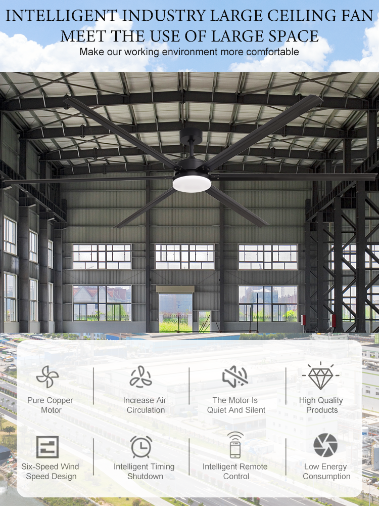 100 86 76 66inch Large industrial fan remote control ceiling fan with light ventilador de techo con luz led ceiling fans