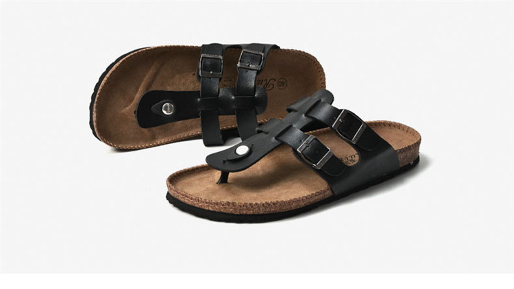 Unisex Cork Slippers Casual Beach Double Buckle Non-slip Outside Leather Slides Sandals Custom Logo