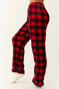 Pantalones de pijama de franela a cuadros de búfalo para <span class=keywords><strong>mujer</strong></span>, pantalones de descanso de <span class=keywords><strong>felpa</strong></span>, fabricante de pantalones de descanso. - Product Image 3