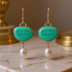 Orecchini Pendenti Classici Farow in Oro 18K con Turchese e Perla d'Acqua Dolce in Montatura a Castone per Uso Quotidiano Femminile - Product Image 2