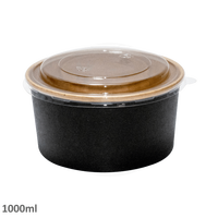 Salade en papier kraft noir jetable à emporter, bol bio de 500ml à paroi unique avec couvercle en PET pour pizza artisanale