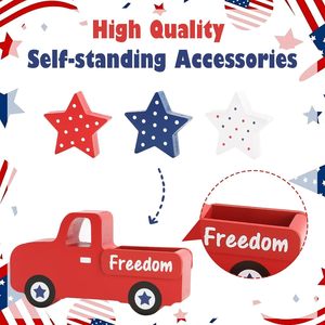 Set de Decoración de Madera para el 4 de Julio, Camión Rojo, Estrella, Decoración de Mesa, Centros de Mesa Rojos, Blancos y Azules para el Día de la Independencia - Product Image 4