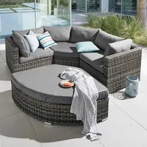 Patio Rieten Chaise Lounge Set Zwembad Meubilair Zonnebank Buiten Rotan Ligstoel Doos Moderne Tuin Ligbedden Met Kussens