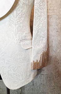 Costumes de Smoking Jacquard Floral pour Hommes Coupe Cintrée Mariage Veste Jacquard Damassée Brodée Main Blanc <span class=keywords><strong>Ivoire</strong></span> - Product Image 3