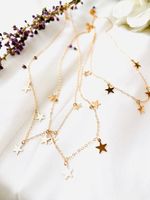 Femmes Simple Délicat Pleine Lune 14K Plaqué Or Rose Plaqué Argent Layered Pendant Handmade Star Chokers Necklaces