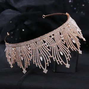 2025 Nueva Corona nupcial verde <span class=keywords><strong>princesa</strong></span> Tiara Diadema con traje de diamante fiesta accesorios de boda para mujeres - Product Image 5