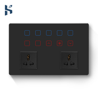 Interruptor Combinado Inteligente WiFi con Control Táctil para Iluminación, Ventilador y Cortina, Enchufe Universal de Doble Salida 10A 16A 240V, Marco de Metal y Vidrio