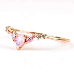 Milskye 14k gold plated sterling silver lavender pink opal light pink cz engagement ring wedding jewelry for women