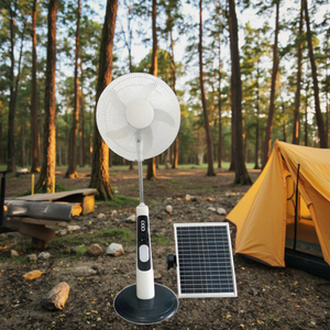 16-Inch Outdoor Vertical Solar Fan <b>Remote</b> <b>Controlled</b> 5-Blade Cooling Mechanical Floor-Standing for Camping Made of Plastic Solar - Product Image 1