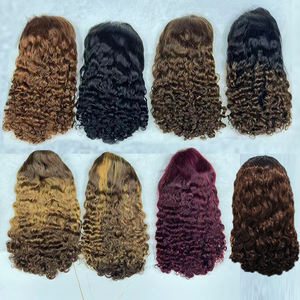 Promotion 59$ 73$ Letsfly Romance Perruques de cheveux humains bouclés, Perruques bob frontales en dentelle 13x4, 16 18 pouces, couleur ombrée, effet mouillé et ondulé - Product Image 1