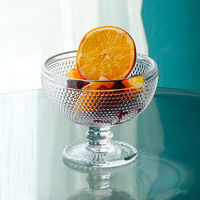 Volledig machinaal geperste soda-kalk glazen dessertkom 374ml met stippenmotief, gekleurd, met voet, voor thuis & groothandel