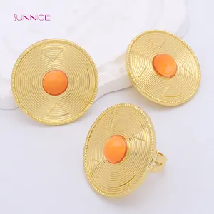 SUNNICE Geometric Round 2 pcs Beads Jewelry Set African 18k Gold Plated Rings Funky Earrings For Women