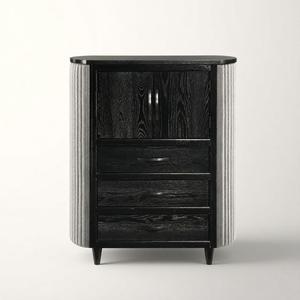 Cómoda Negra Contemporánea con 6 Cajones y Chapa de Fresno para Dormitorio Moderno - Product Image 1