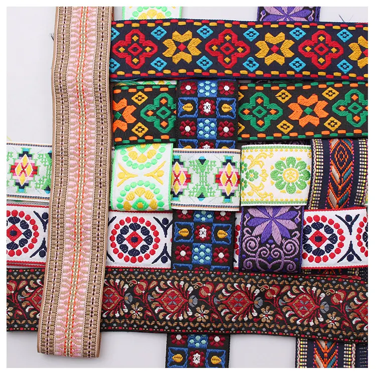 Clothes Bag Accessories Embroidered Fabric Custom Vintage Ethnic Embroidery Ribbon Jacquard Ribbon