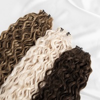 Extensiones de Cabello Humano Ruso Virgen Rizado, Doble Trama, 22 Pulgadas, Reflejos Rubios, Aplicación Fácil e Invisible, Genius Weft
