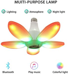 Thông minh bóng đèn 45 Wát RGB âm nhạc Sync <span class=keywords><strong>LED</strong></span> năm lá Fan <span class=keywords><strong>Dimmable</strong></span> <span class=keywords><strong>E27</strong></span> cơ sở 360 ° deformable Loa ánh sáng cho Đảng chiếu sáng - Product Image 2