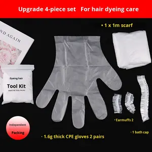 Kit de protection jetable imperméable pour coloration capillaire – Ensemble quatre pièces : châle, protège-oreilles, bonnet de douche, gants – Pour usage domestique et soins capillaires - Product Image 1