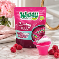 Bonbons gélifiés au collagène à la framboise et à l'hibiscus, enrobés de crème et de fruits sucrés, en sachets individuels pour la vente au détail en supermarché