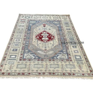 Tapis Oushak noué à la main, tapis d'appoint en laine orientale, tapis vintage, tapis bohème turc pour le salon - Product Image 1