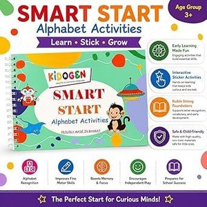 Libro de Actividades del Alfabeto KIDOPEN Smart Start para Niños de 3+ Años, Aprendizaje Temprano Interactivo con Pegatinas Divertidas y Páginas de Cartón - Product Image 2