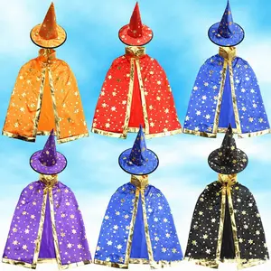 Halloween Cape Met Hoed Ster Patroon Pompoen Cape Cosplay Kostuums Halloween Kostuum Voor Kinderen Jongens Meisjes Party Verjaardag 80 Cm