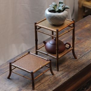 Soporte de Bambú para Té con Diseño de Orquídea e Iris en Miniatura para Escritorio, Estante para Té, Soporte para Mini Bonsái, Organizador para Juego de Té - Product Image 1