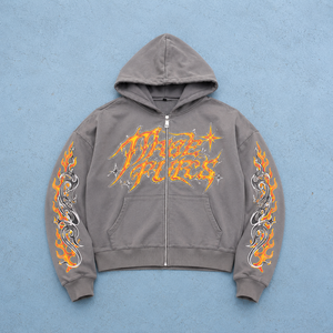 Sudadera con capucha para hombre OEM de algodón de alto gramaje, con lavado ácido, pedrería y cremallera, diseño gráfico grueso, estilo streetwear, de alta calidad, con logotipo personalizado - Product Image 1