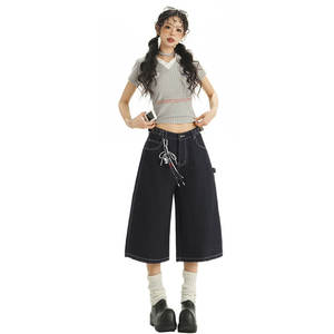 ZONA Pantalon Femme en Denim Américain Rétro Décontracté, Nouvelle Collection Printemps-Été, Coupe Droite Ample à Jambes Larges, Longueur Sept-Huizièmes, avec Broderie Streetwear Unique - Product Image 1