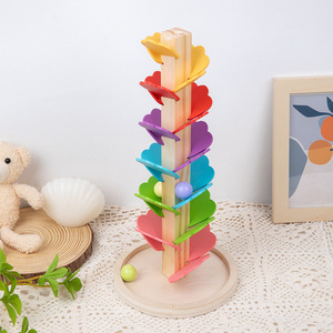 Juguete Montessori de Madera para Bebés <span class=keywords><strong>y</strong></span> Niños Pequeños, Pista de Bolas con Forma de Hoja, Árbol Giratorio, Bloques de Construcción Arcoíris, Música, Educación Temprana, Alivio del Estrés - Product Image 2