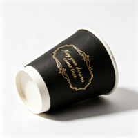 Gobelets en papier jetables imprimés avec couvercle, logo personnalisé, estampage à chaud doré, gobelet en papier noir à paroi simple