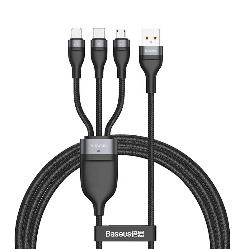 For Baseus Flash Series 1 drag 3 Fast Charging Data Cable Nylon USB to M+L+C 66W 3-in-1 charging cord for phone Charger line
