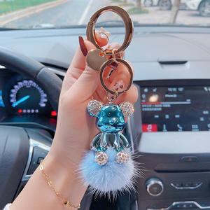 Porte-clés ours couleur électrolytique amoureux du dessin animé pompon ours porte-clés blingbling ours en peluche porte-clés avec diamant - Product Image 4