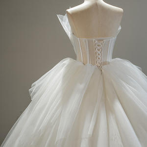 Vestido de Novia para Mujer, Talla Grande, Cintura Natural, Estilo Imperio, Sin Mangas, con Volantes y Pliegues, Antiestático, para Fiesta, Modelo SFY224 - Product Image 4