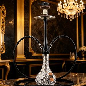 Set de Hookah de Vidrio Negro con Doble Manguera y Base Metálica, Chiminea para Lounge Bar - Product Image 5