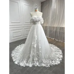 New Arrival Sweetheart Neck Pleating Bodice 3D Flowers Lace Bolero Real Made Bridal Wedding Dress