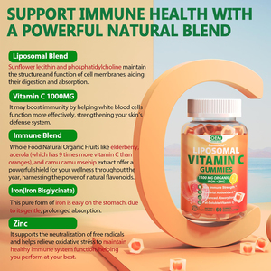 OEM 1000mg liposomiale vitamina C Gummies vitamina C masticabile 1500mg con 8mg di supplemento di Gummies di ferro, zinco e sambuco - Product Image 3