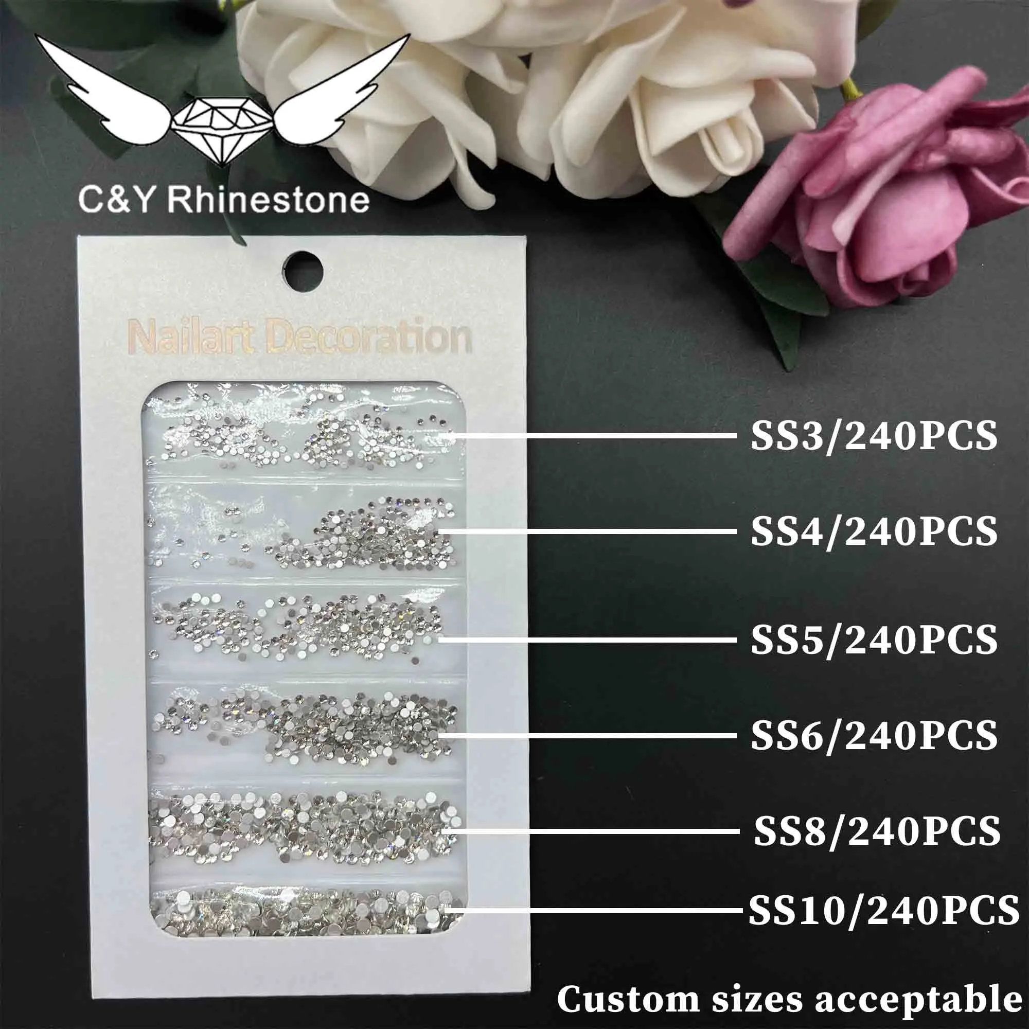 CY Mix Rhinestones For Nails Glass Rhinestones Flat Back Non Hotfix Nail Art Rhinestones Wholesale