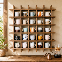 Étagère murale en bois brun 5x5, non seulement pour les tasses à café, mais aussi pour les petites plantes, les photos ou les épices, style rustique campagnard