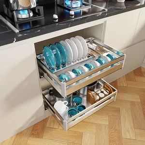 Large Kitchen 2 Tier Sliding Cabinet Basket Pull Out Organizer Drawer Pantry Under Sink Desktop Storage Dish Rack