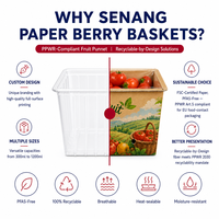 Panier à fruits en papier kraft à parois profondes imprimé sur mesure, ventilé, thermoscellable, pour emballage de fruits, OEM