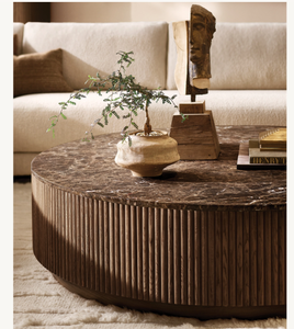 Table basse ronde en bois et pierre, style américain moderne, prix d'usine, vente chaude - Product Image 3