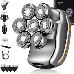 Tondeuse professionnelle rechargeable sans fil pour homme, rasoir 6-en-1 pour cheveux et barbe, coupe chauve, utilisation humide et sèche, 7 têtes rotatives - Product Image 1