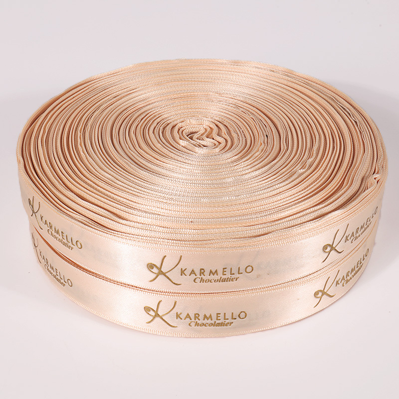 Factory Hot Sale Custom Logo 1.5cm 2cm 2.5cm Gift Ribbon Gold Foil Printed Brand Name Polyester Satin Ribbon Image 4