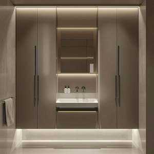 Ensemble de meubles de salle de bain et de rangement en contreplaqué, sur mesure, flottant, unique, luxueux, élégant, personnalisé pour hôtel - Product Image 2