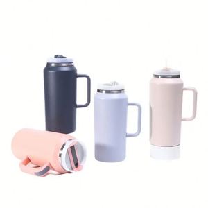 Gobelet isotherme sous vide en acier inoxydable 304 de 64 oz avec logo personnalisé, poignée, paille et double couvercle, grande capacité, pour voyage - Product Image 2