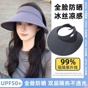 Sombrero de sol de seda helada de doble cara UPF50+ de ala ancha para mujer, protección UV para exteriores, visera plegable y portátil - Product Image 5